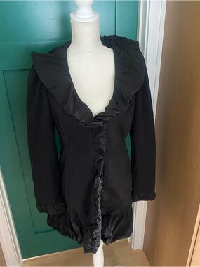 Black Ruffled Collar Coat Spring Jackat by Blanc Noir